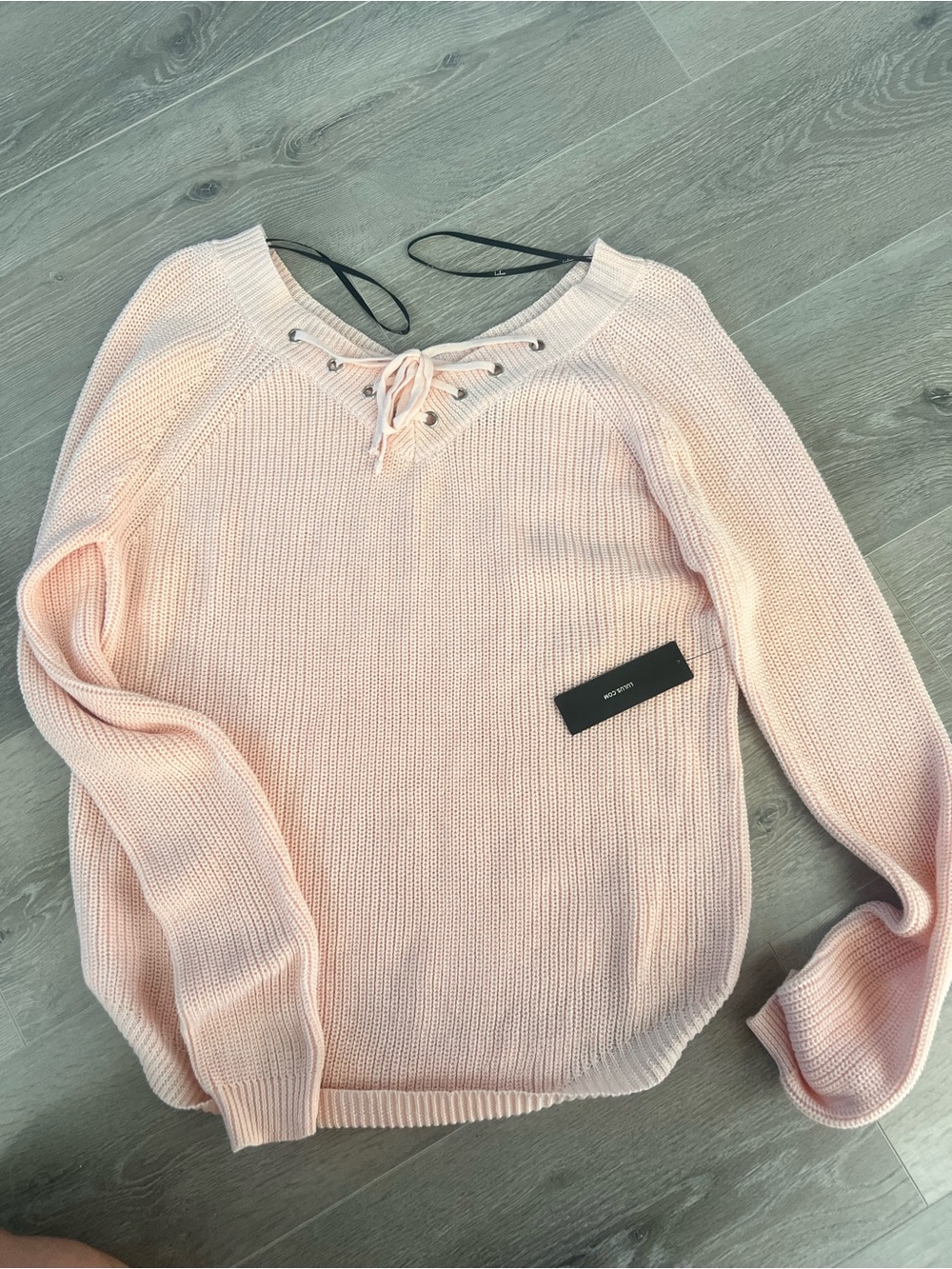NWT Lulu's Blush Lace-Up V-Neck Knit Sweater